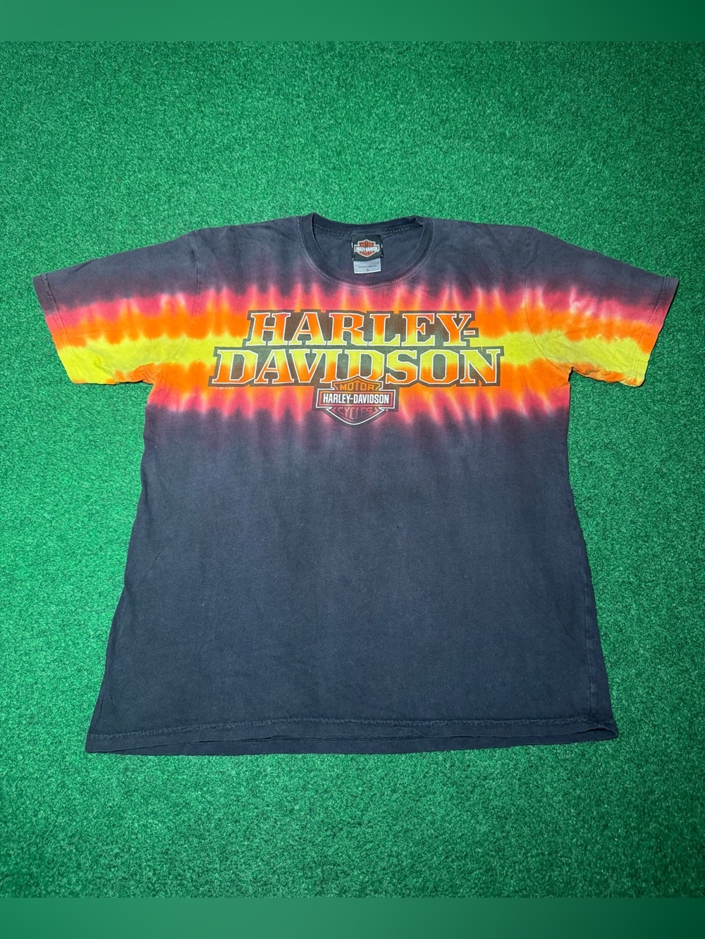Harley Davidson Tie Dye T Shirt Flame Biker Sm Black Grunge Gowanda New York